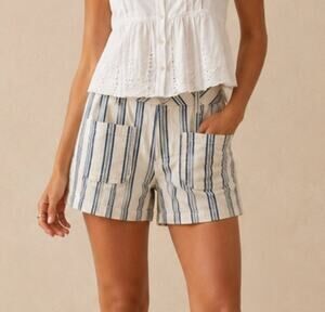 Universal Thread High Rise Striped Patch Pocket Sailor Shorts White Blue 2